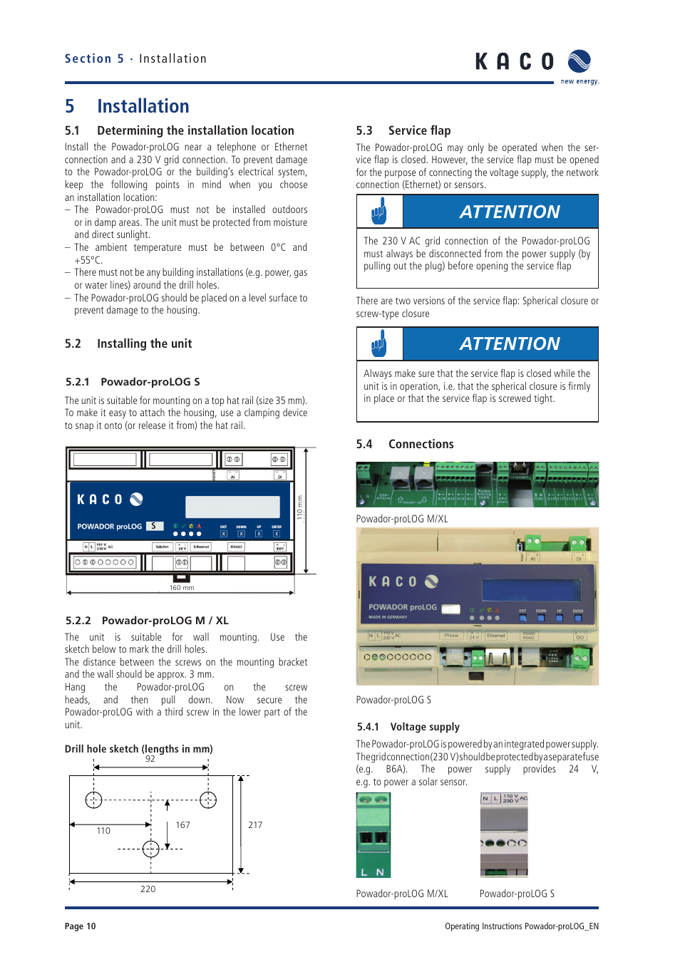 5 installation, Attention | KACO Powador-proLOG User Manual | Page 9 / 48