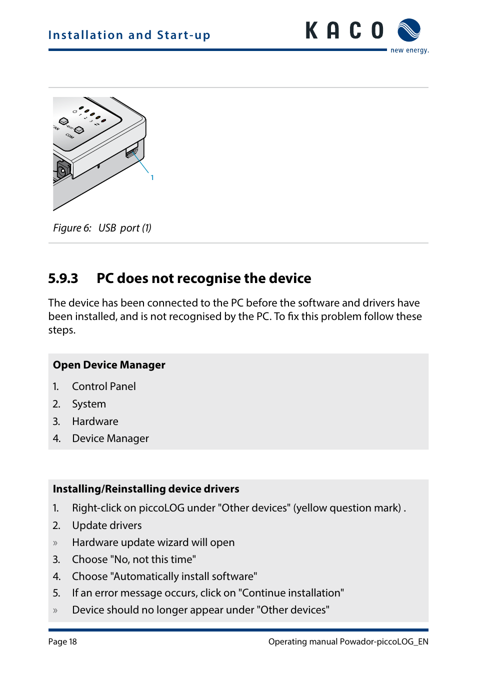 3 pc does not recognise the device | KACO Powador-piccoLOG User Manual | Page 18 / 28