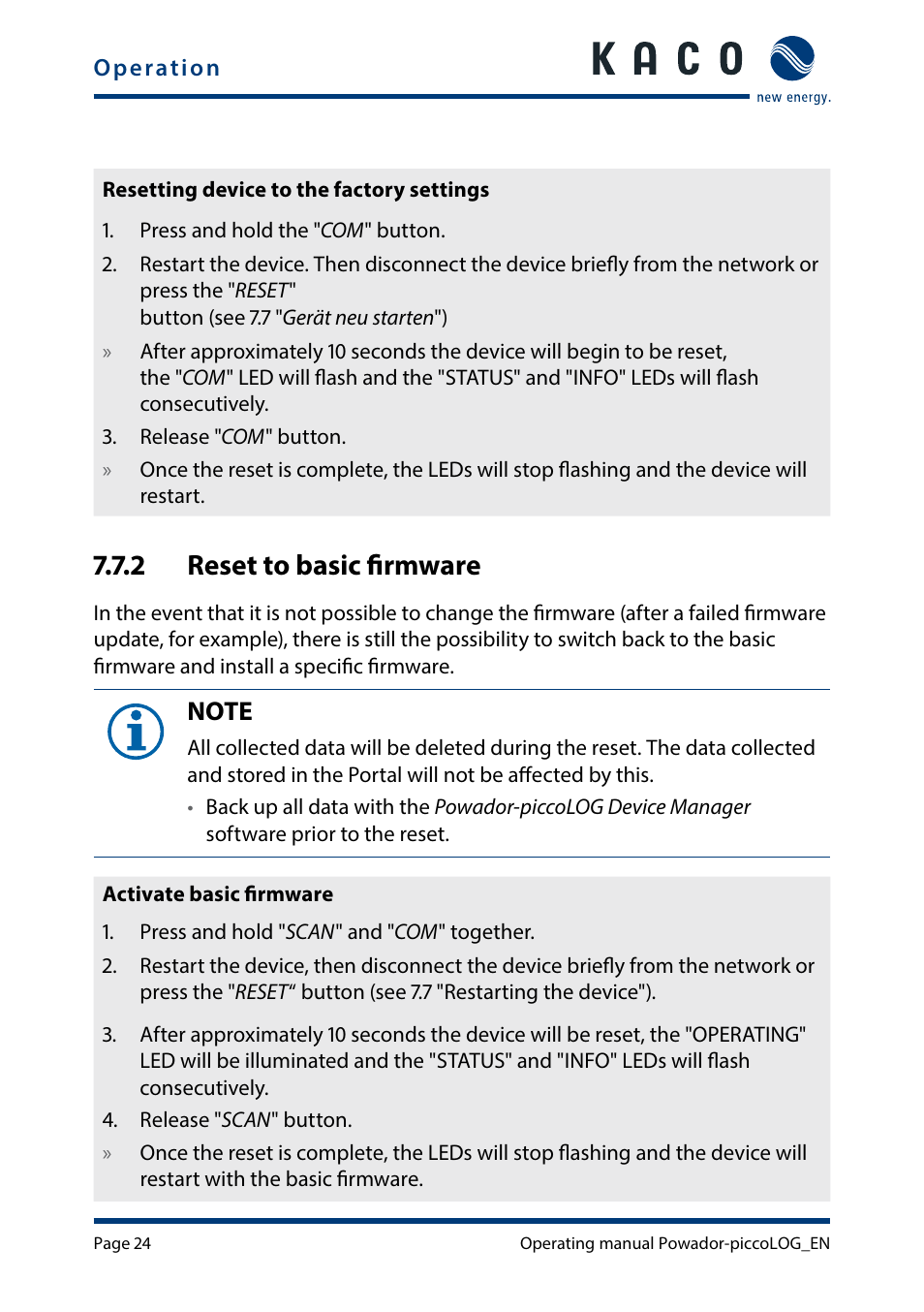 2 reset to basic firmware | KACO Powador-piccoLOG User Manual | Page 24 / 28