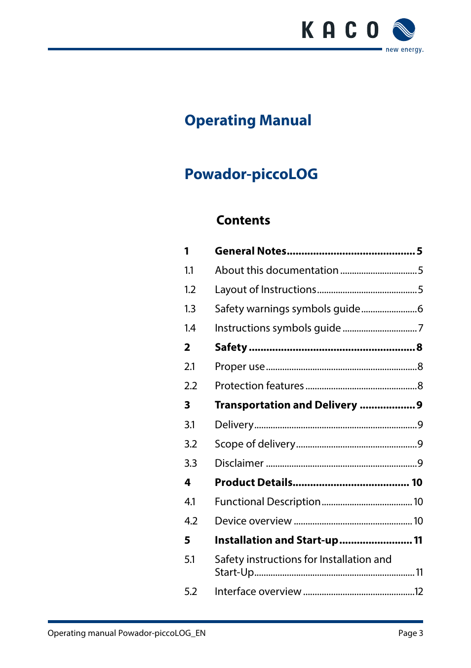 KACO Powador-piccoLOG User Manual | Page 3 / 28