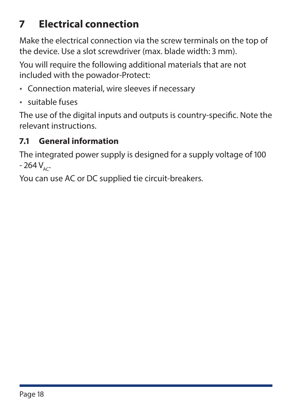 7 electrical connection, Electrical connection | KACO Powador-protect User Manual | Page 18 / 52