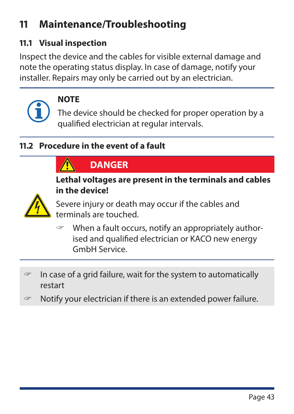 11 maintenance/troubleshooting | KACO Powador-protect User Manual | Page 43 / 52