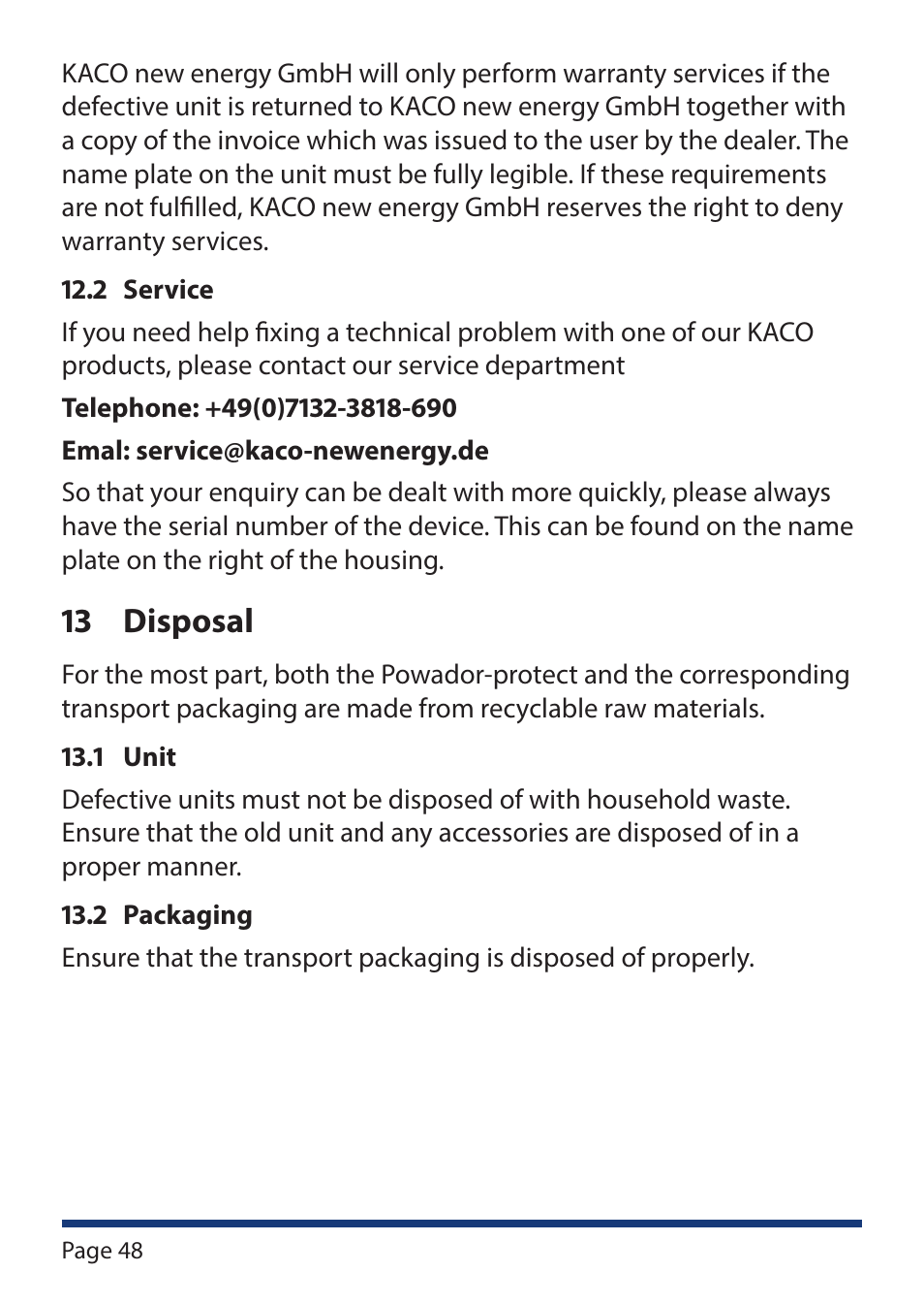 13 disposal | KACO Powador-protect User Manual | Page 48 / 52