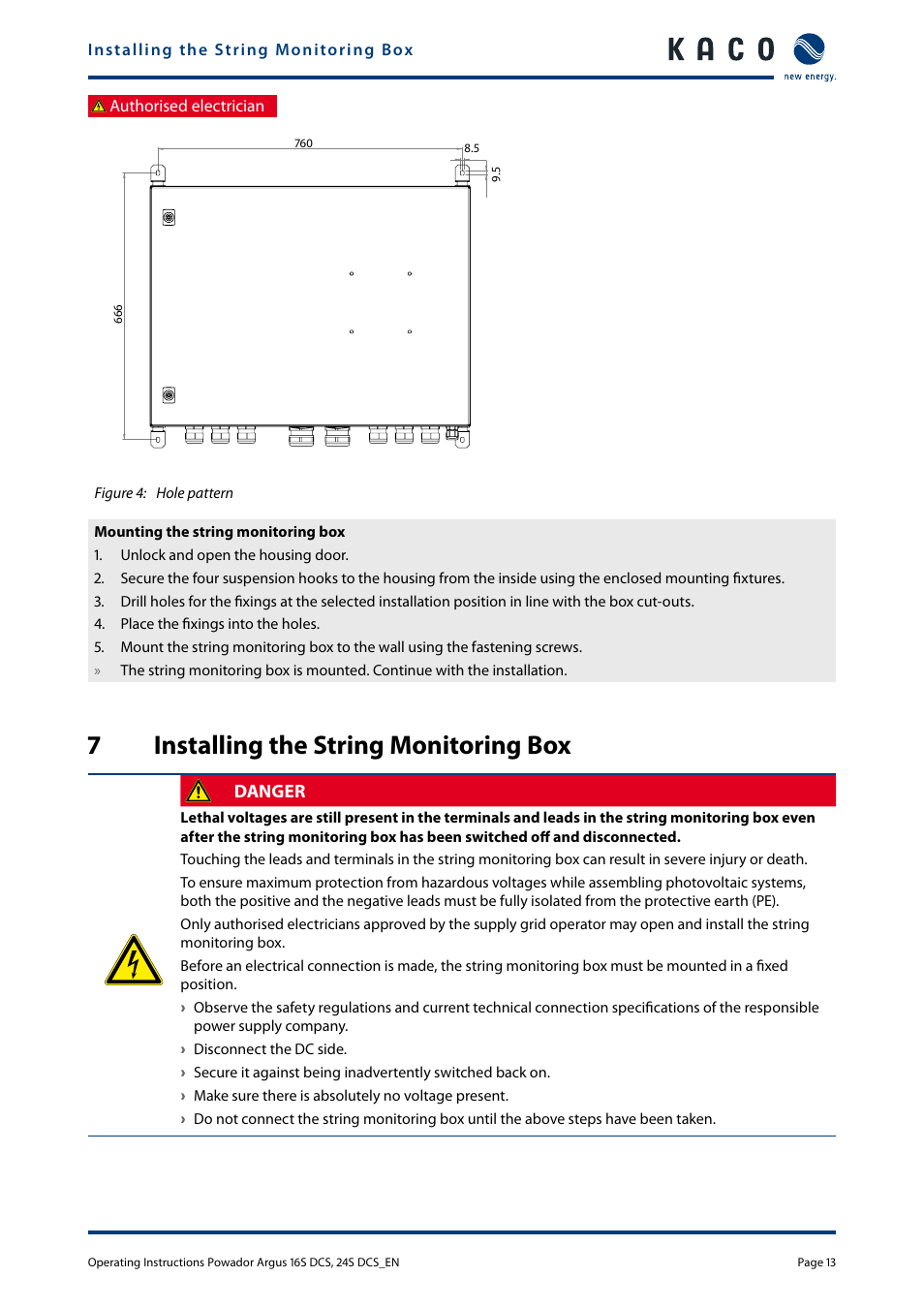 7 installing the string monitoring box, Installing the string monitoring box, 7installing the string monitoring box | KACO Powador Argus 16S DCS User Manual | Page 13 / 32