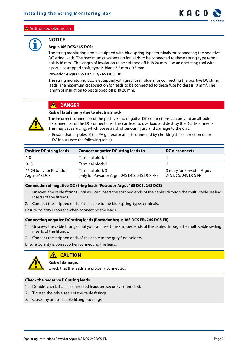 KACO Powador Argus 16S DCS User Manual | Page 21 / 32