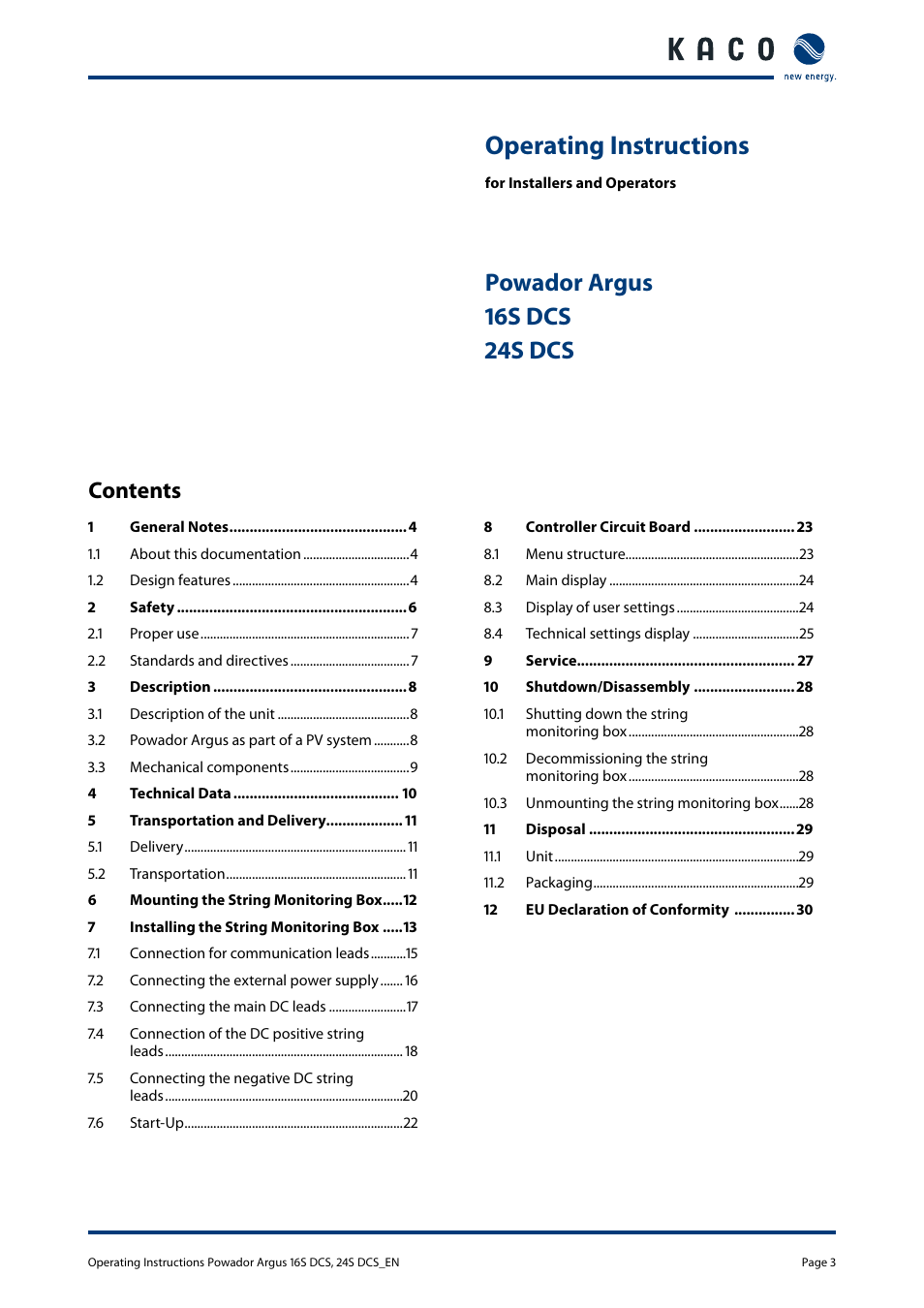 KACO Powador Argus 16S DCS User Manual | Page 3 / 32