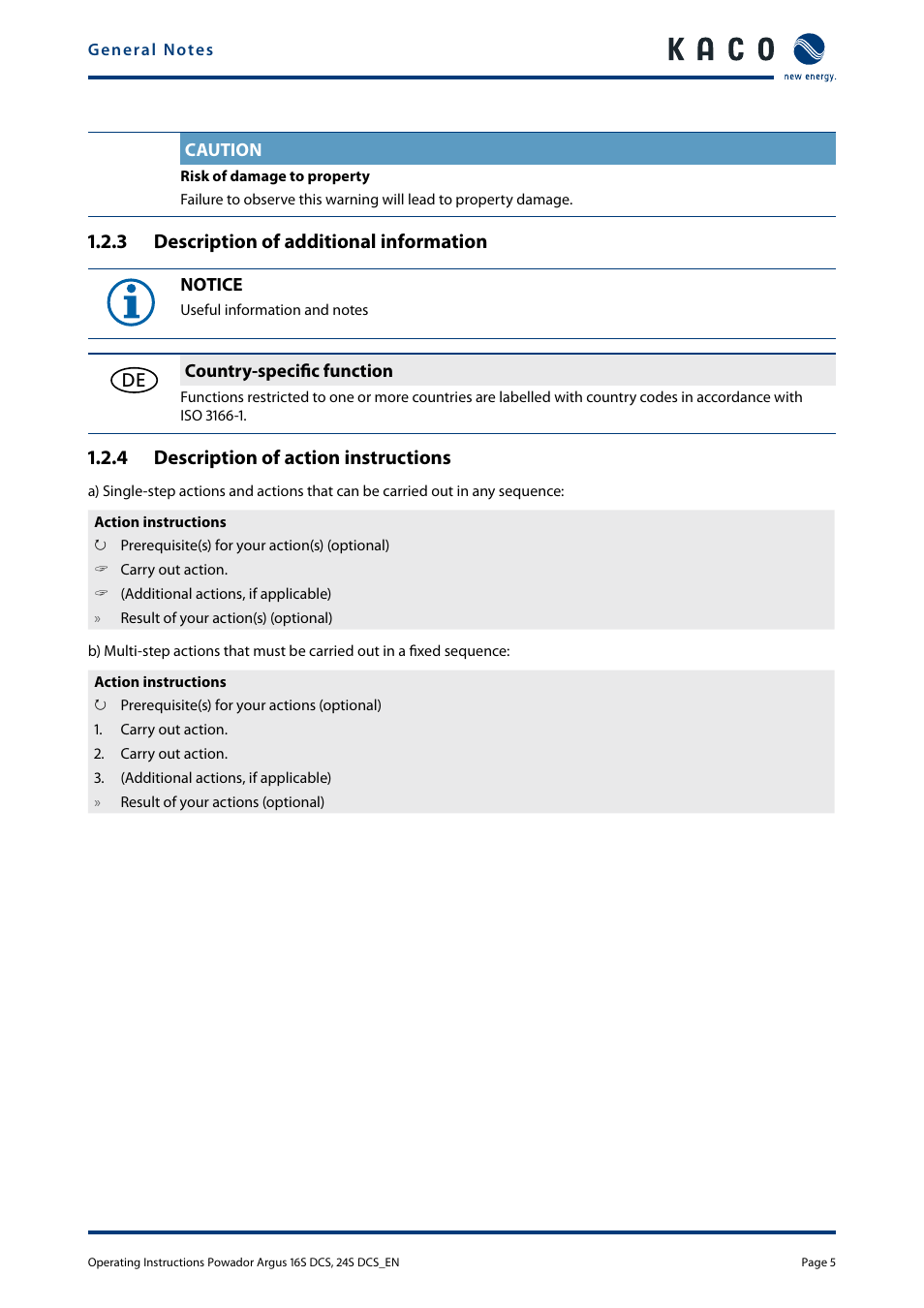 3 description of additional information, 4 description of action instructions | KACO Powador Argus 16S DCS User Manual | Page 5 / 32