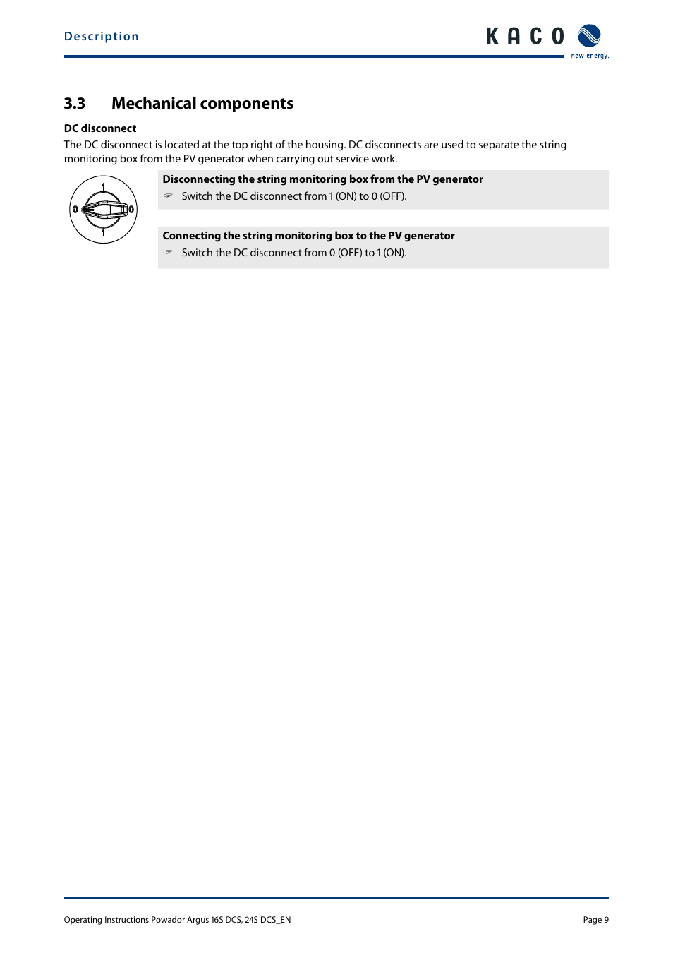 3 mechanical components, Mechanical components | KACO Powador Argus 16S DCS User Manual | Page 9 / 32