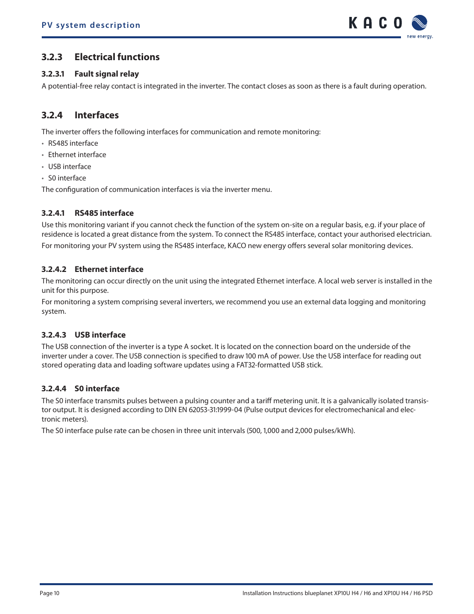 3 electrical functions, 4 interfaces | KACO XP10U-H4 User Manual | Page 10 / 56