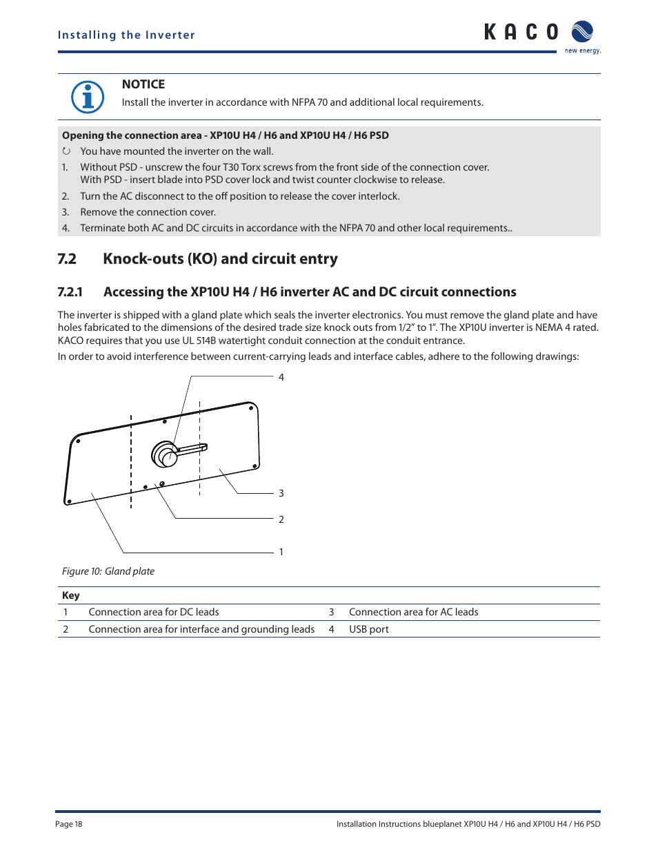 2 knock-outs (ko) and circuit entry | KACO XP10U-H4 User Manual | Page 18 / 56