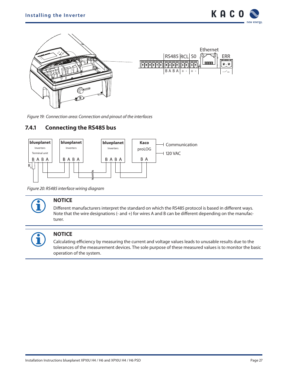 1 connecting the rs485 bus | KACO XP10U-H4 User Manual | Page 27 / 56