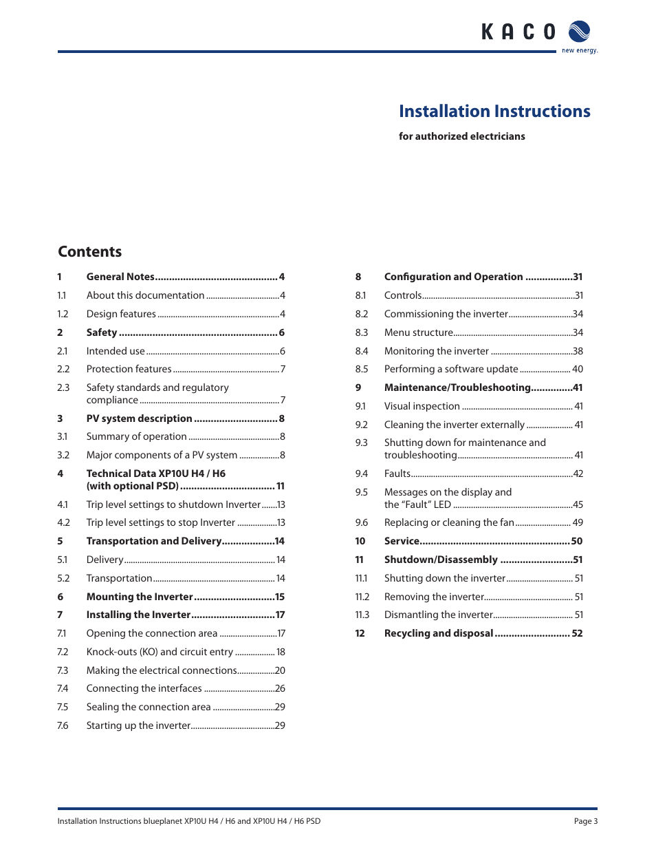 KACO XP10U-H4 User Manual | Page 3 / 56