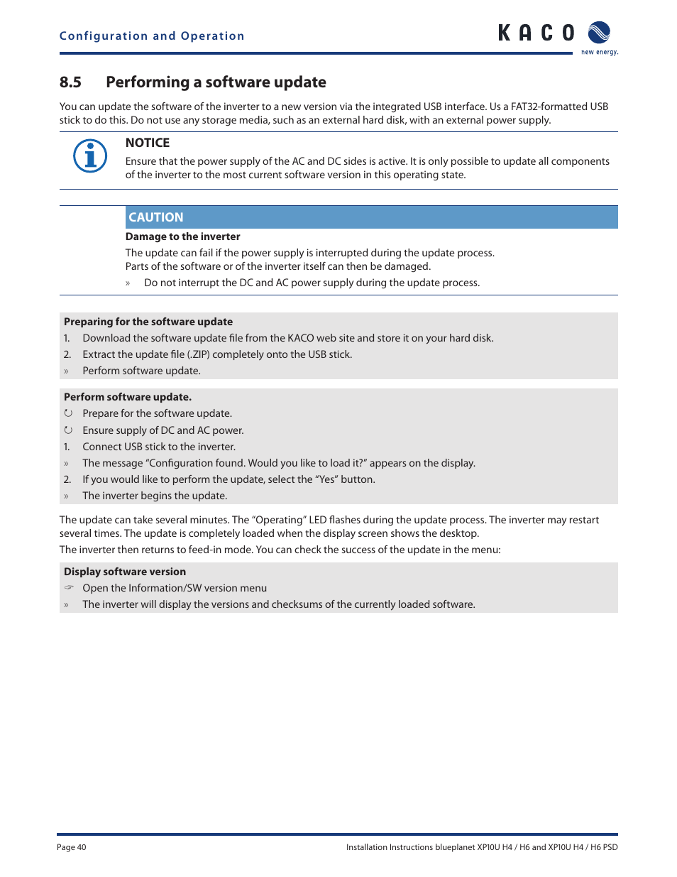 5 performing a software update | KACO XP10U-H4 User Manual | Page 40 / 56