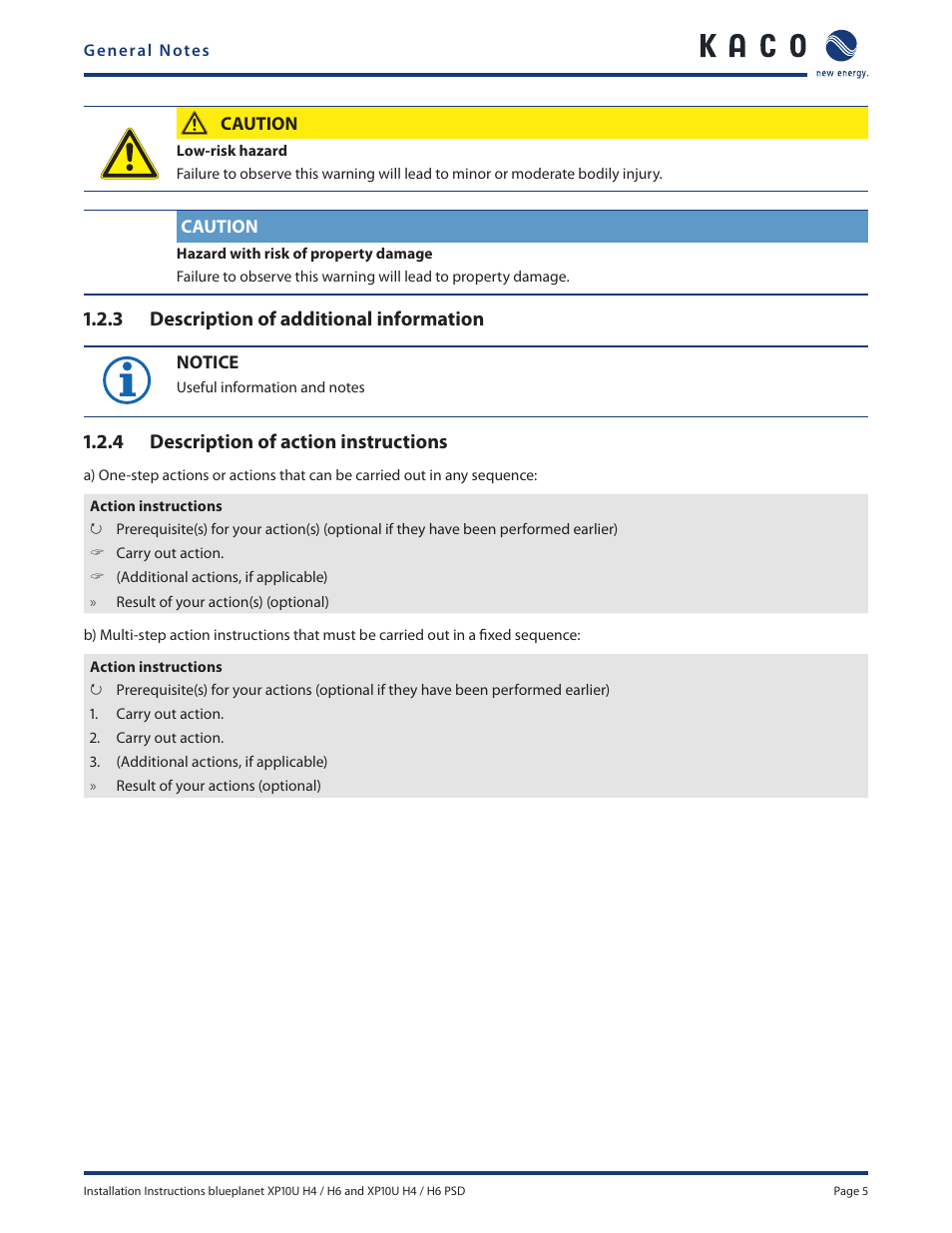 3 description of additional information, 4 description of action instructions | KACO XP10U-H4 User Manual | Page 5 / 56