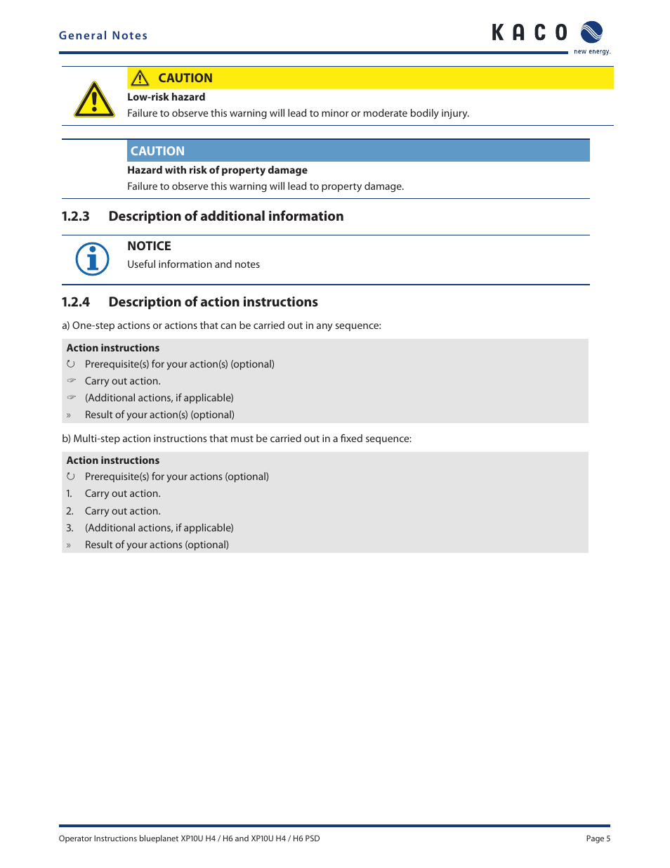 3 description of additional information, 4 description of action instructions | KACO XP10U-H4 User Manual | Page 5 / 20