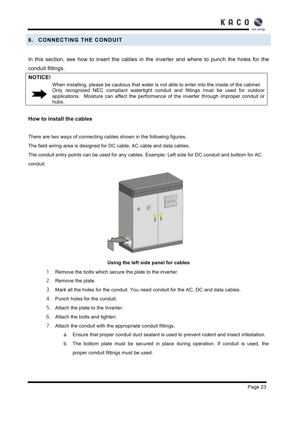 Connecting the conduit | KACO XP83U-H6 (Canada) User Manual | Page 23 / 78