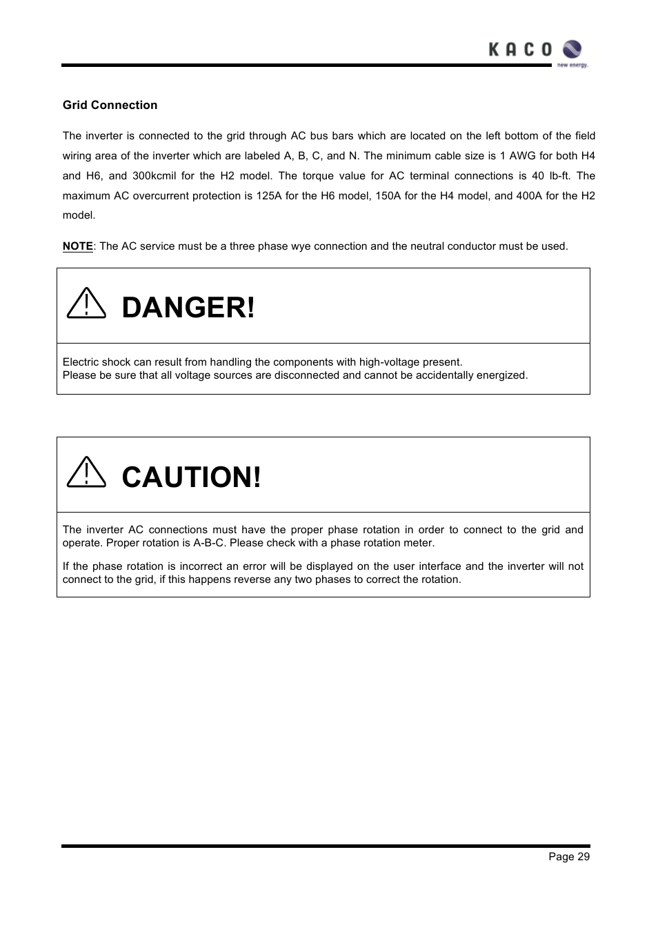 Danger, Caution | KACO XP83U-H6 (Canada) User Manual | Page 29 / 78