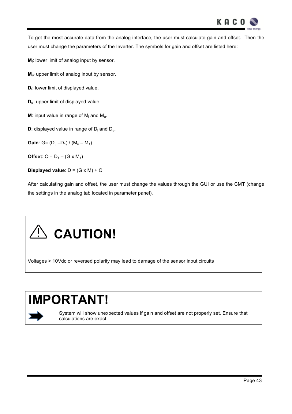 Caution, Important | KACO XP83U-H6 (Canada) User Manual | Page 43 / 78