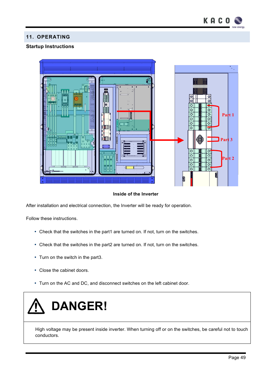 Operating, Danger | KACO XP83U-H6 (Canada) User Manual | Page 49 / 78