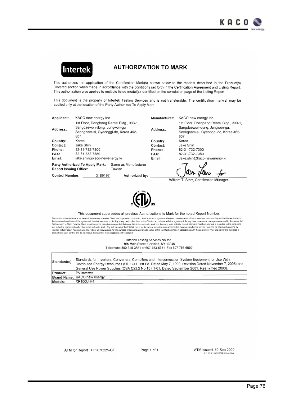 KACO XP83U-H6 (Canada) User Manual | Page 76 / 78