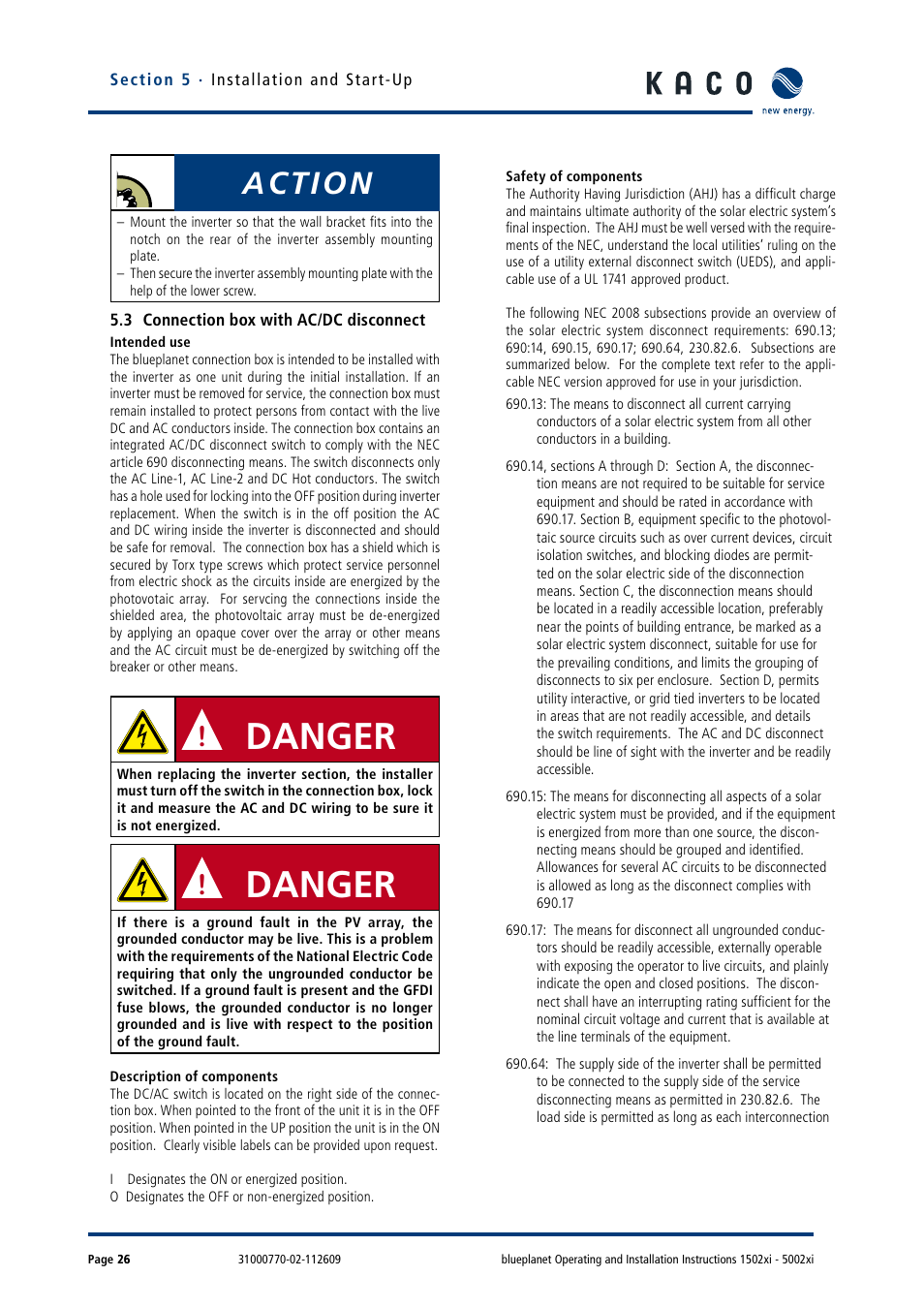 Danger, Action | KACO blueplanet 1502xi User Manual | Page 29 / 56