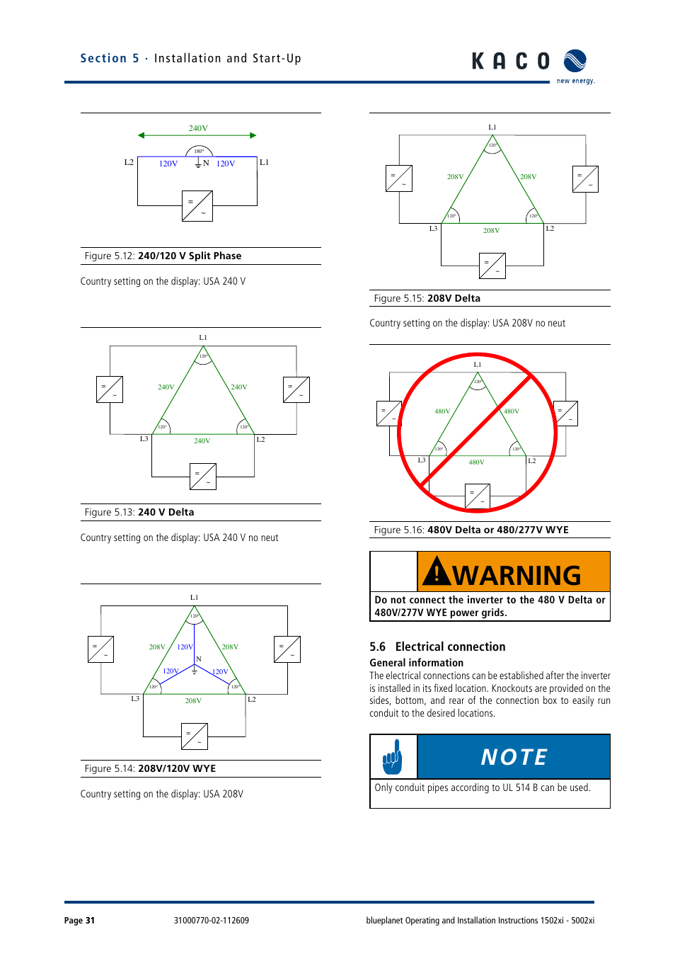 6 electrical connection, Warning, General information | KACO blueplanet 1502xi User Manual | Page 34 / 56