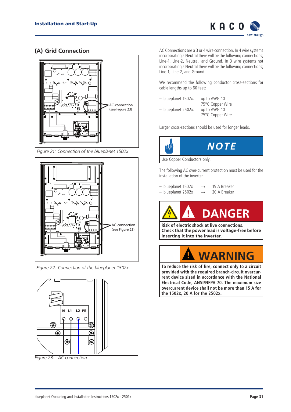 Danger, Warning | KACO blueplanet 1502xi User Manual | Page 29 / 42