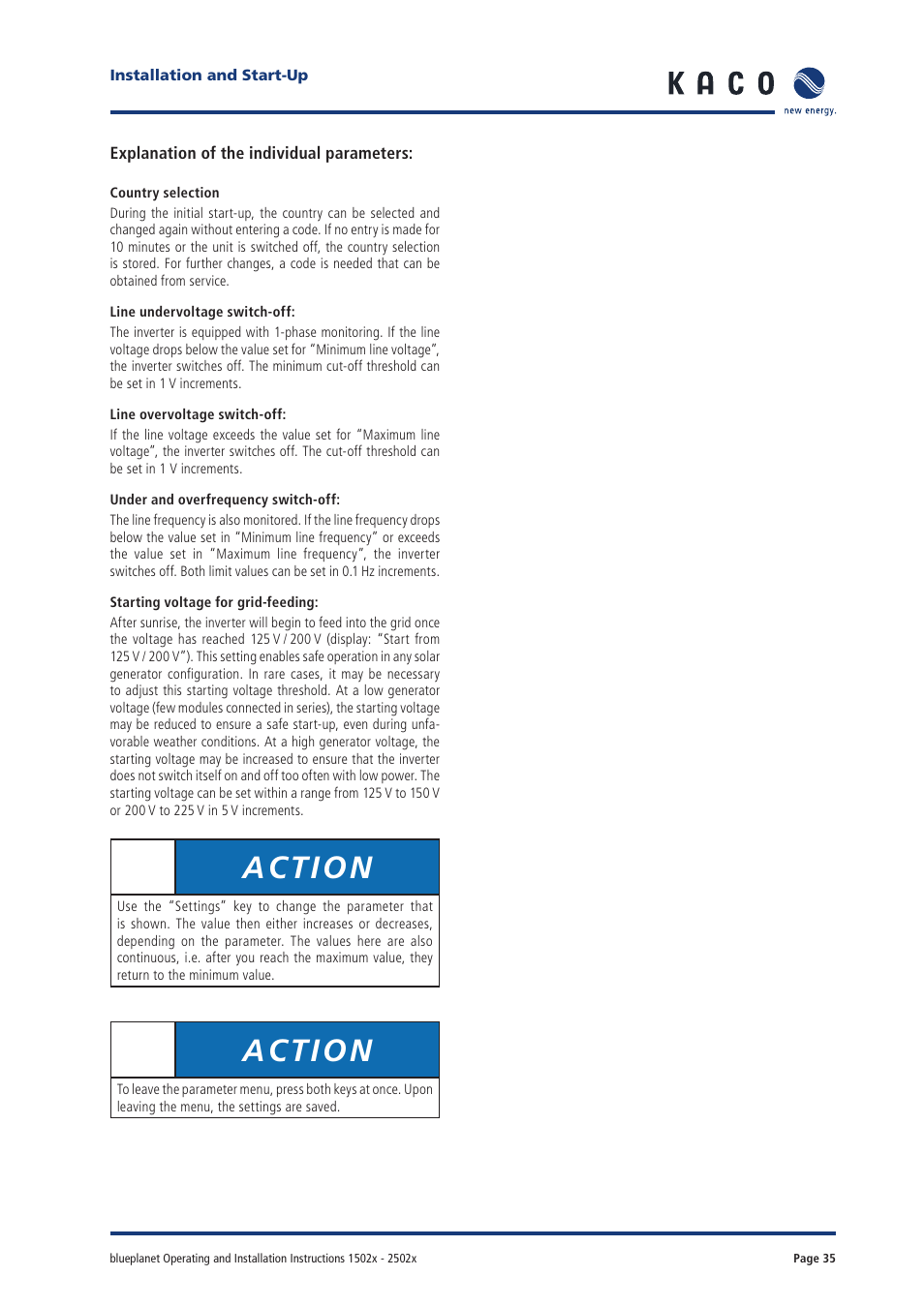 Action | KACO blueplanet 1502xi User Manual | Page 33 / 42