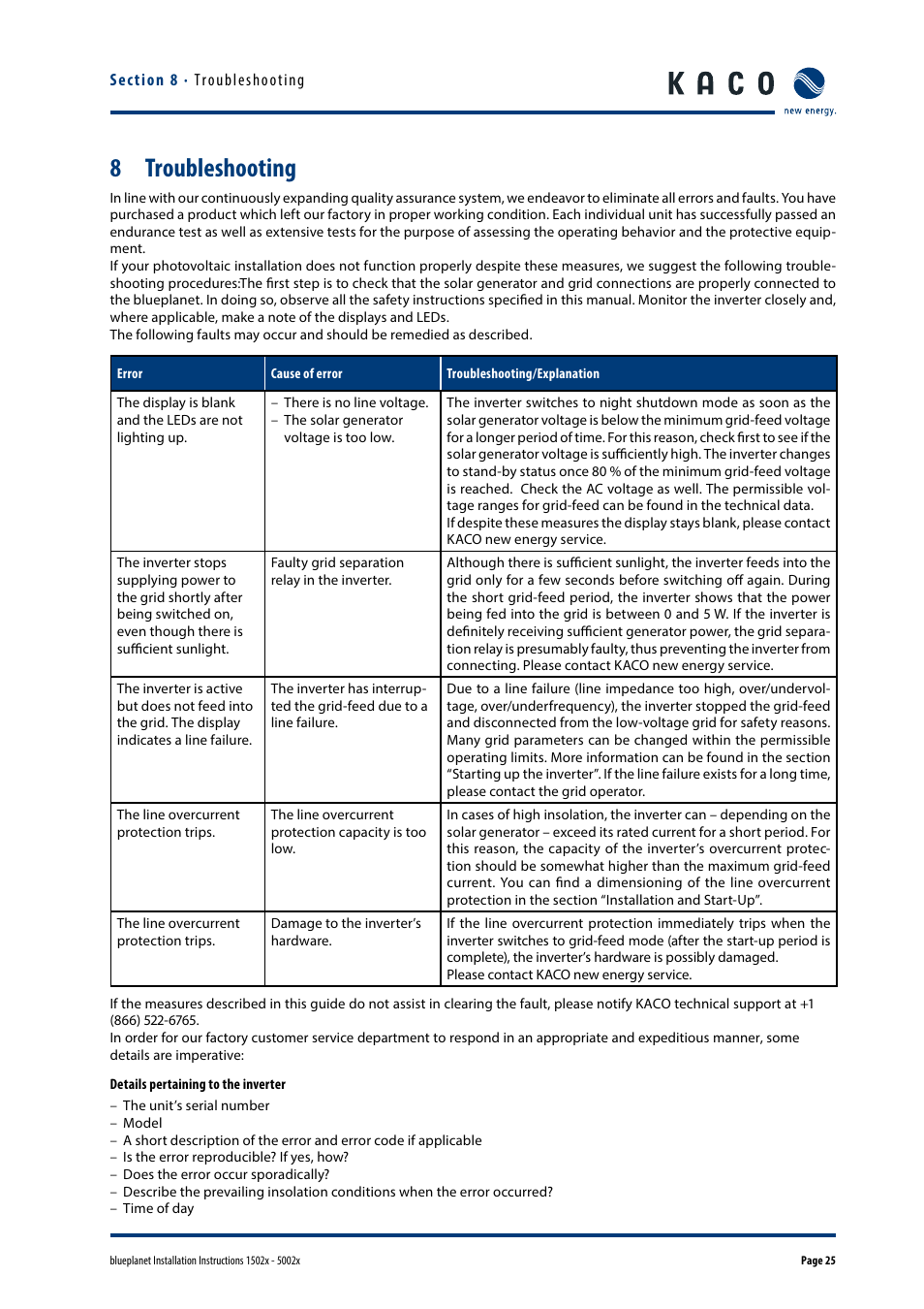 8 troubleshooting | KACO blueplanet 1502x User Manual | Page 25 / 36