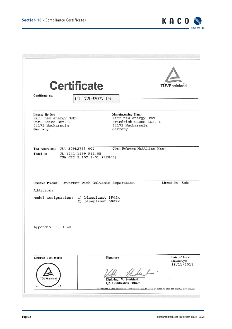 KACO blueplanet 1502x User Manual | Page 32 / 36