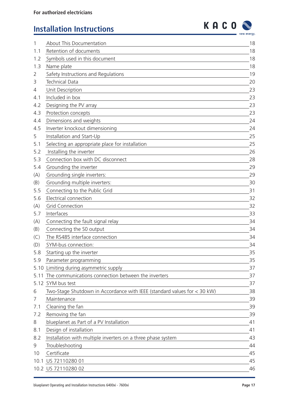 Installation instructions | KACO blueplanet 6400xi User Manual | Page 16 / 46