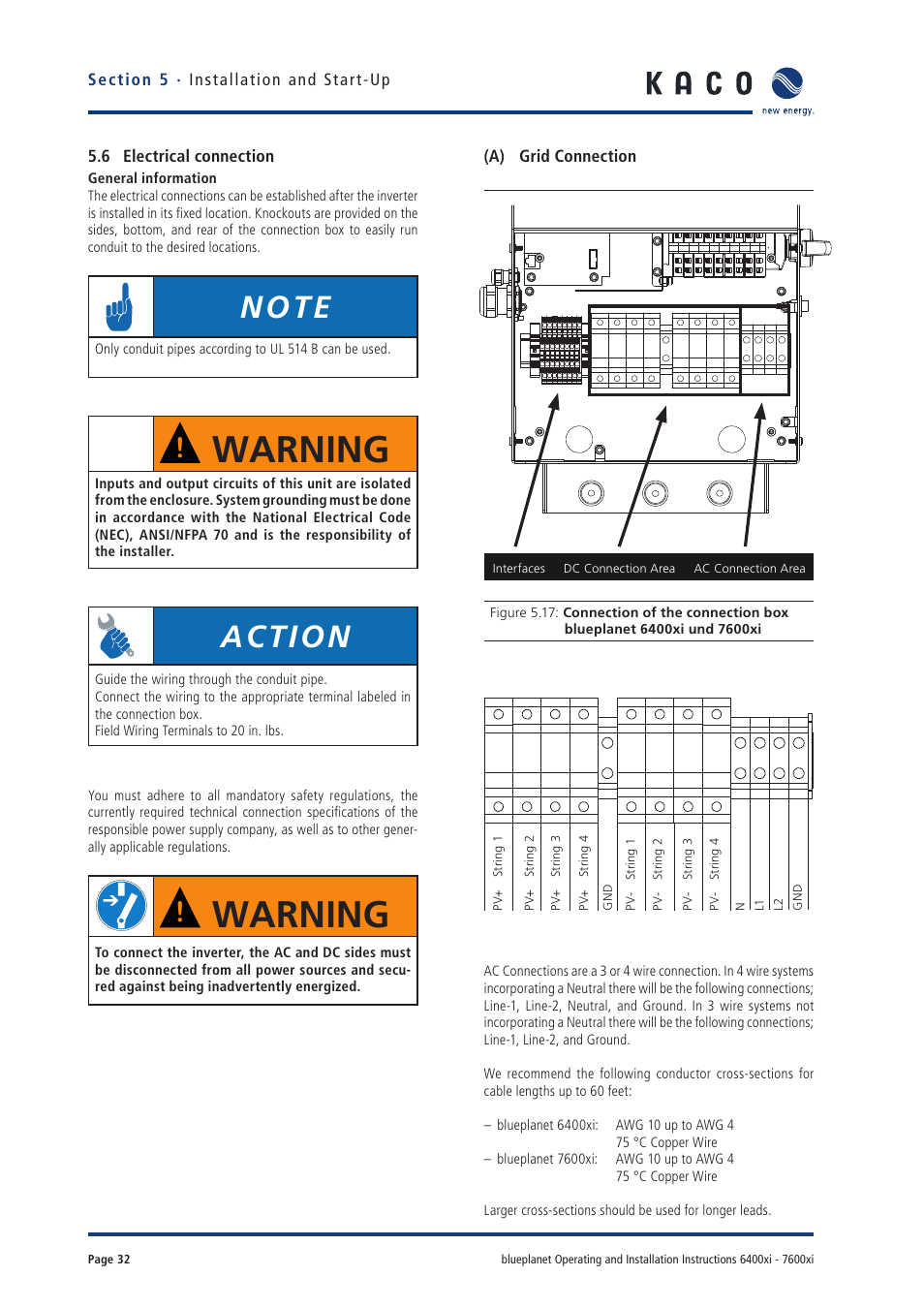 Warning, Action | KACO blueplanet 6400xi User Manual | Page 31 / 46