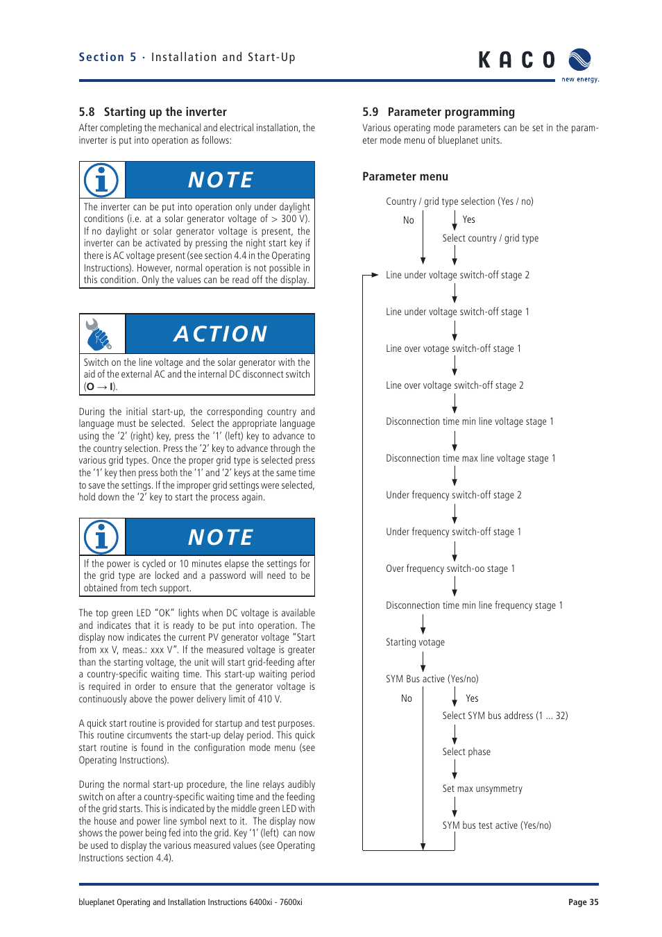 Action | KACO blueplanet 6400xi User Manual | Page 34 / 46