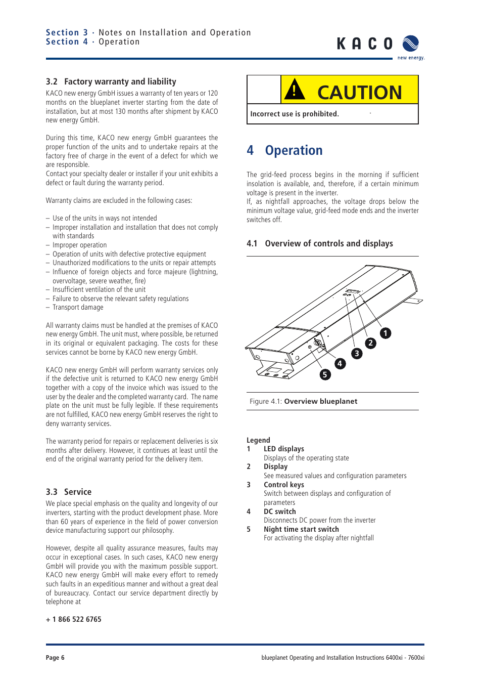 Caution, 4 operation | KACO blueplanet 6400xi User Manual | Page 5 / 46