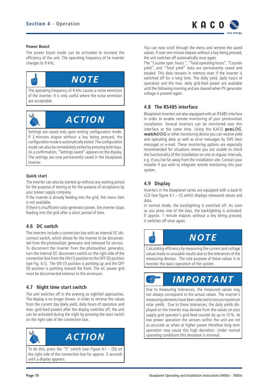 Action, Important | KACO blueplanet 6400xi User Manual | Page 9 / 46
