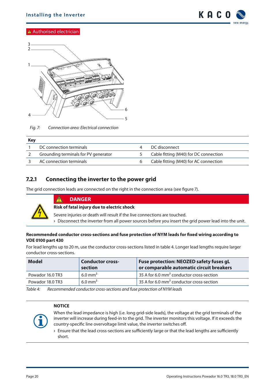 1 connecting the inverter to the power grid | KACO Powador 16.0 TR3 User Manual | Page 19 / 58
