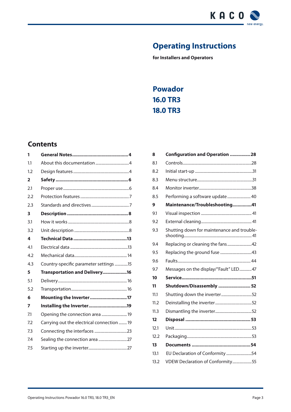 KACO Powador 16.0 TR3 User Manual | Page 2 / 58