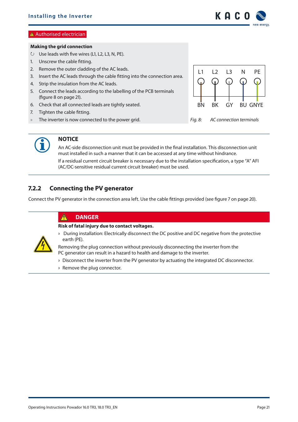 KACO Powador 16.0 TR3 User Manual | Page 20 / 58
