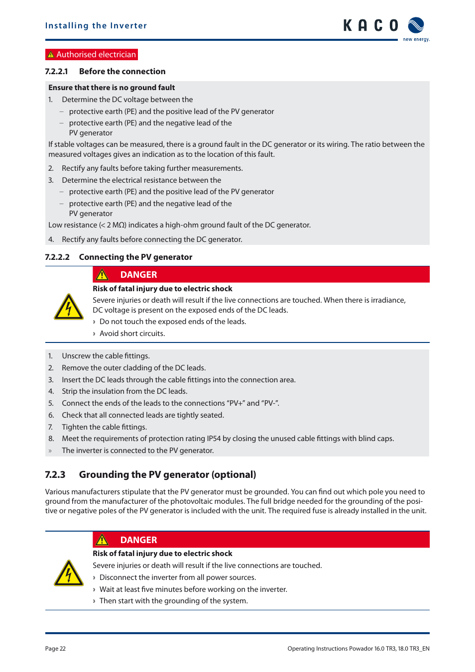 3 grounding the pv generator (optional) | KACO Powador 16.0 TR3 User Manual | Page 21 / 58