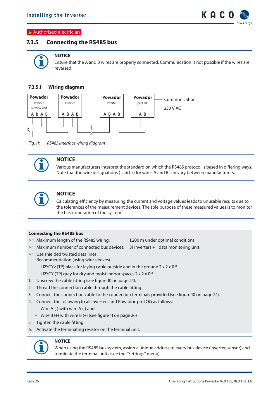 5 connecting the rs485 bus | KACO Powador 16.0 TR3 User Manual | Page 25 / 58