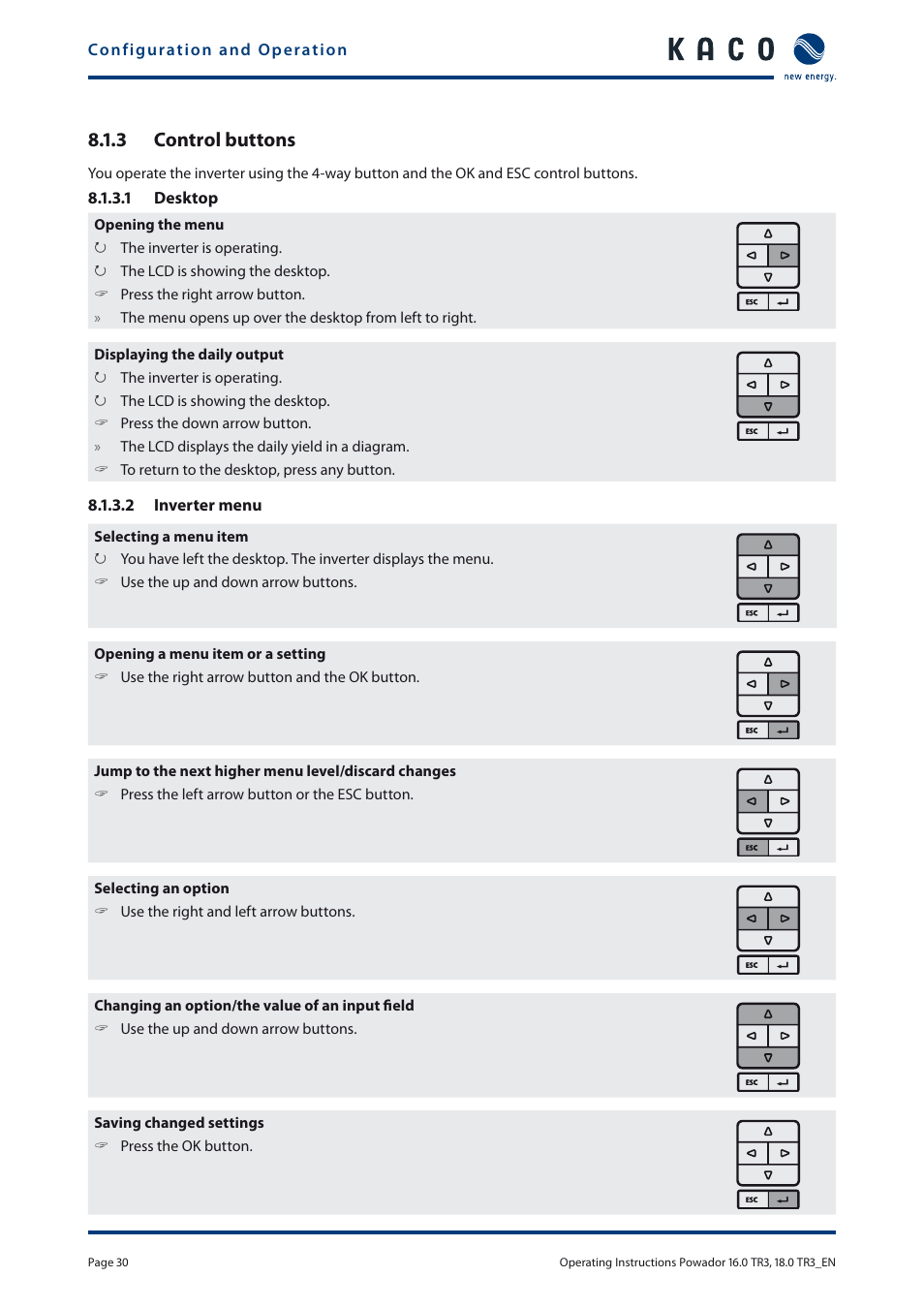 3 control buttons | KACO Powador 16.0 TR3 User Manual | Page 29 / 58