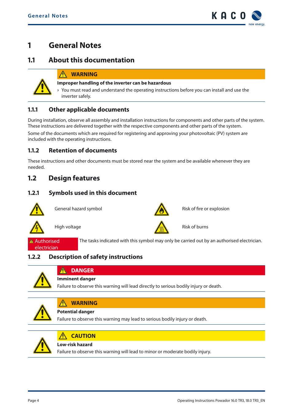 1 about this documentation, 2 design features | KACO Powador 16.0 TR3 User Manual | Page 3 / 58