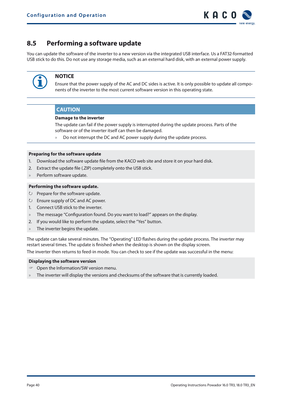 5 performing a software update | KACO Powador 16.0 TR3 User Manual | Page 39 / 58