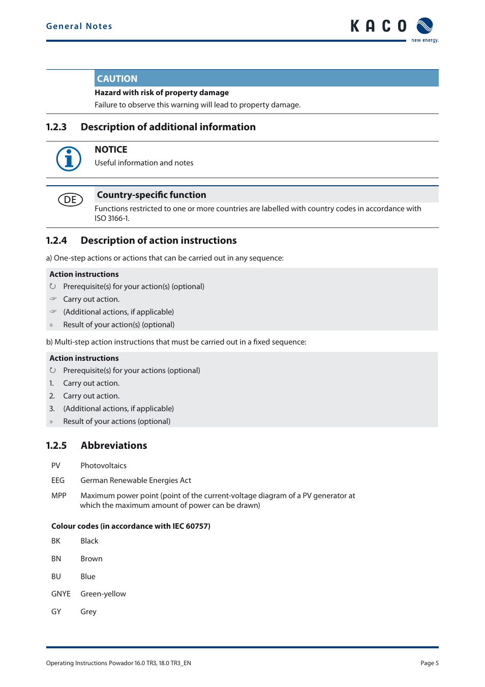 3 description of additional information, 4 description of action instructions, 5 abbreviations | KACO Powador 16.0 TR3 User Manual | Page 4 / 58