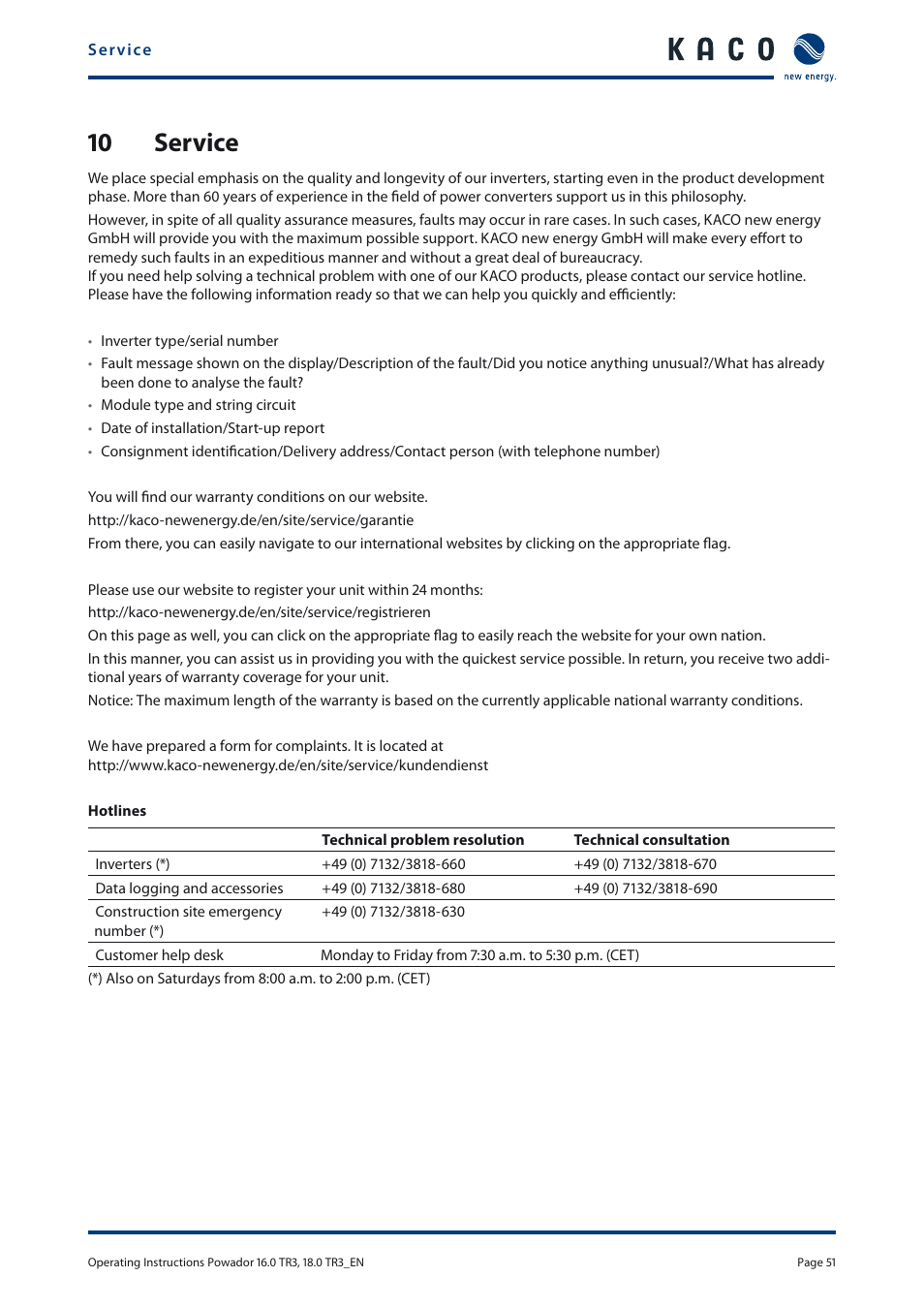 10 service | KACO Powador 16.0 TR3 User Manual | Page 50 / 58