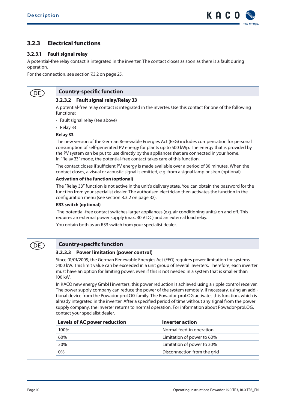 3 electrical functions | KACO Powador 16.0 TR3 User Manual | Page 9 / 58
