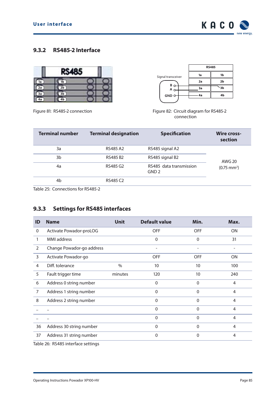 3 settings for rs485 interfaces | KACO Powador XP100-HV User Manual | Page 85 / 96