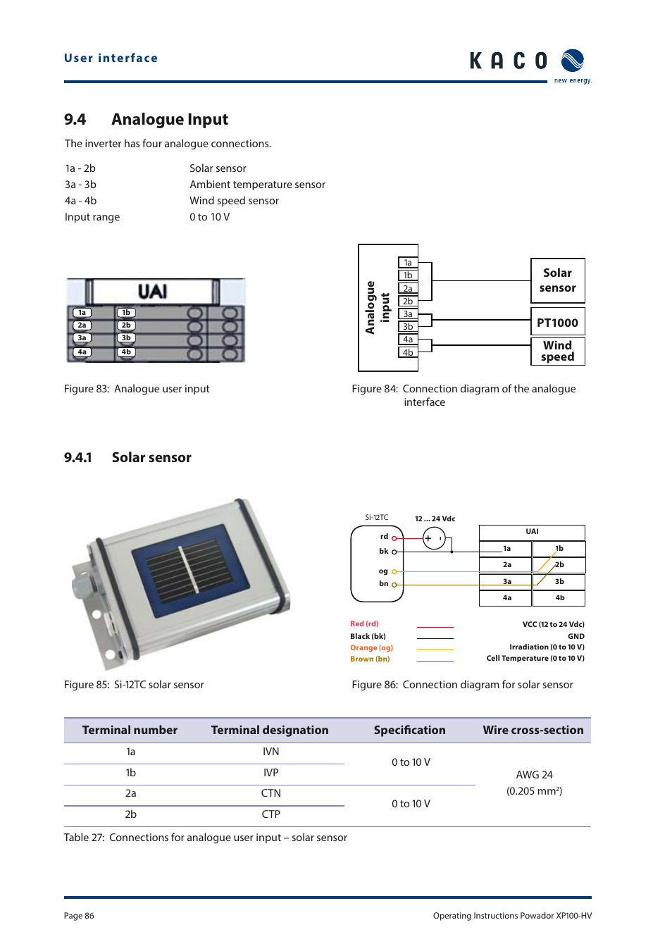 4 analogue input, 1 solar sensor | KACO Powador XP100-HV User Manual | Page 86 / 96