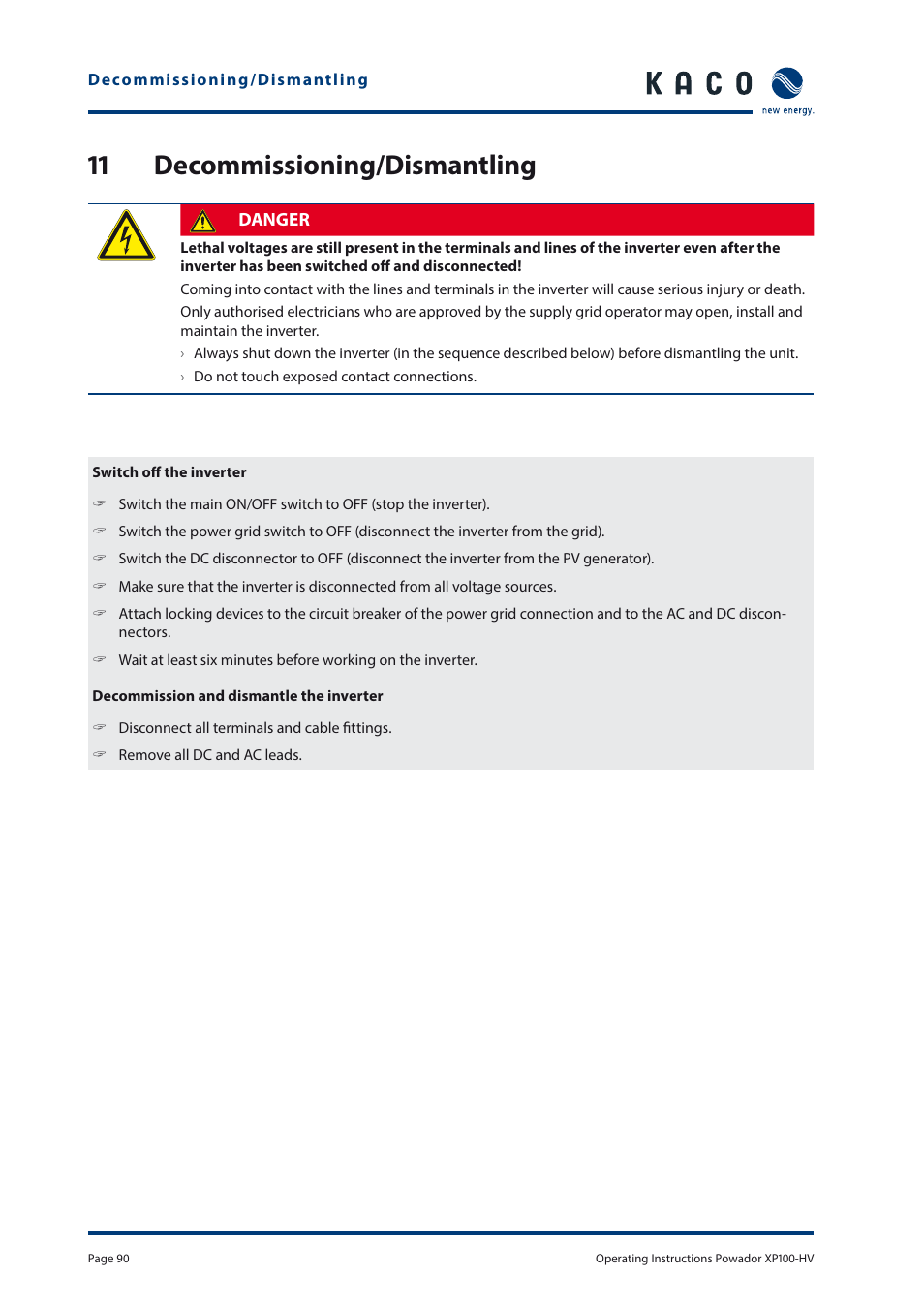 11 decommissioning/dismantling | KACO Powador XP100-HV User Manual | Page 90 / 96