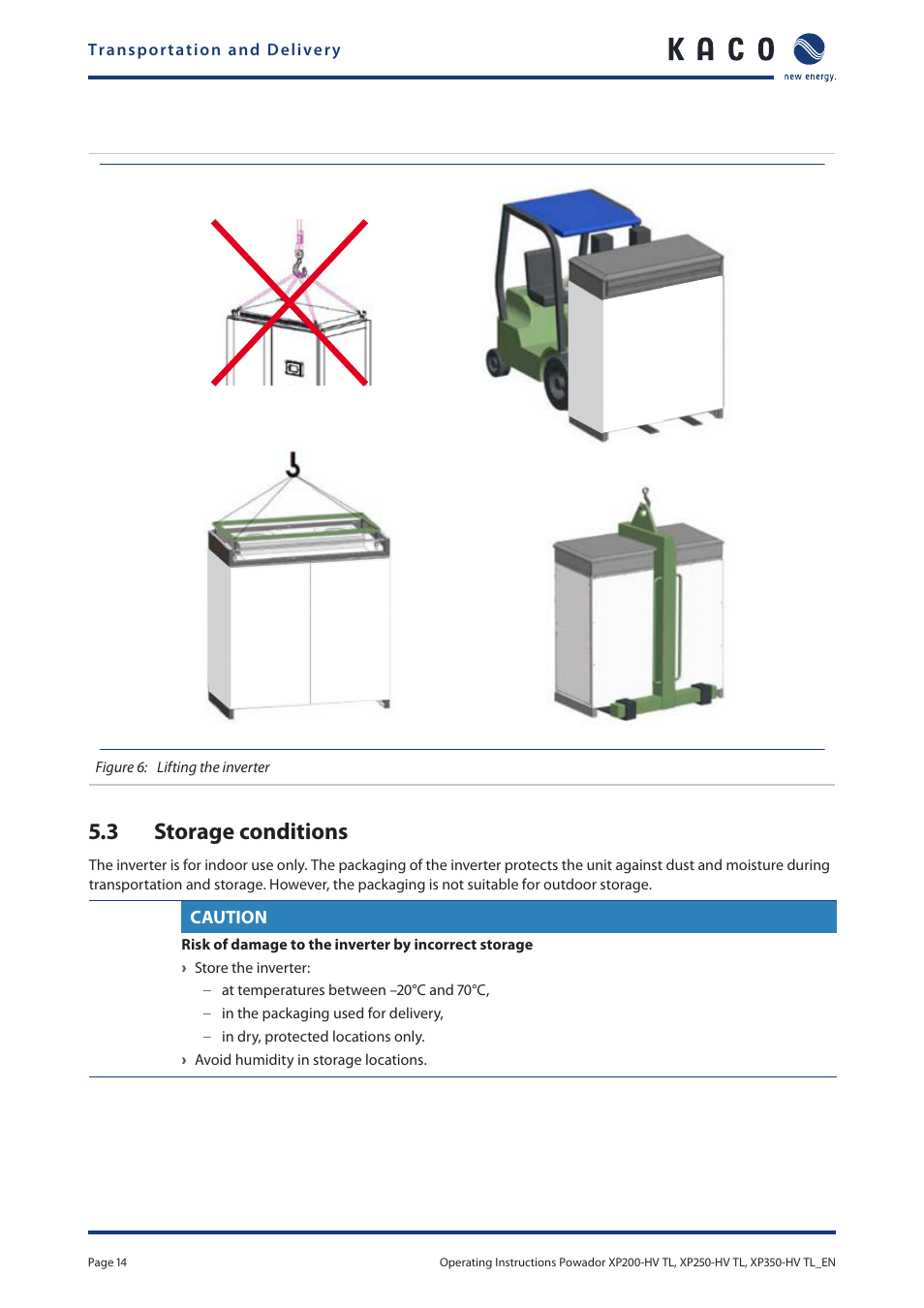 3 storage conditions, Storage conditions | KACO Powador XP200-HV TL User Manual | Page 14 / 90